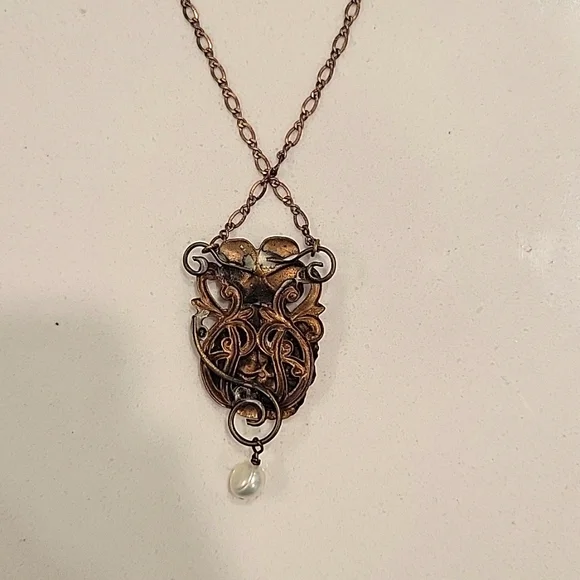 SOLD !! β¨ Vintage Copper Necklace with Handpainted Pendant β¨ - Picture 4 of 4